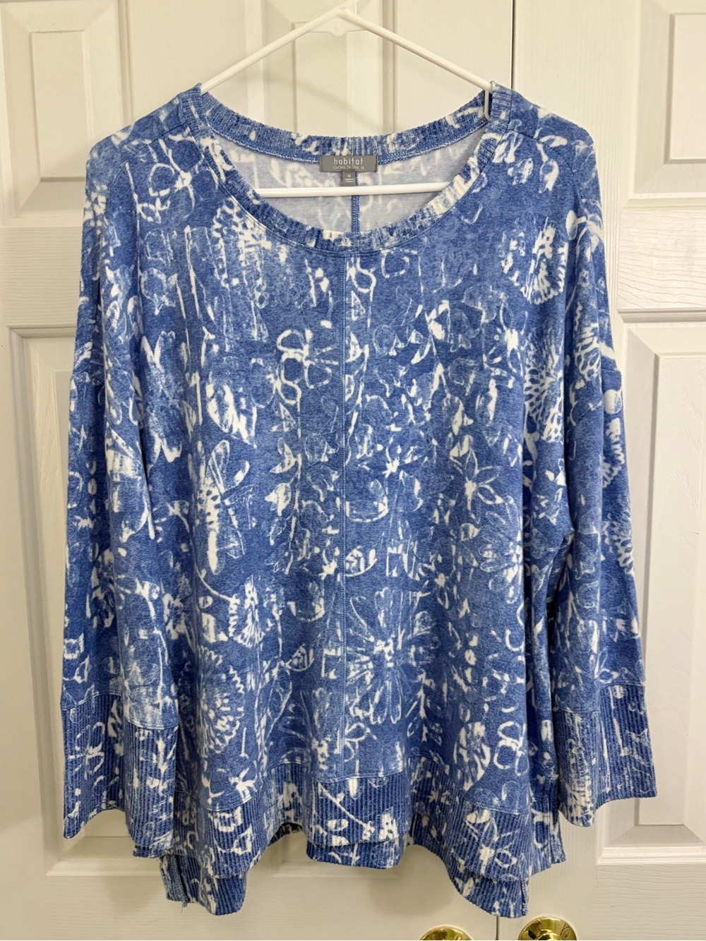 Habitat Blue & White Floral 3/4 Sleeve Oversized Boxy Top Size Medium